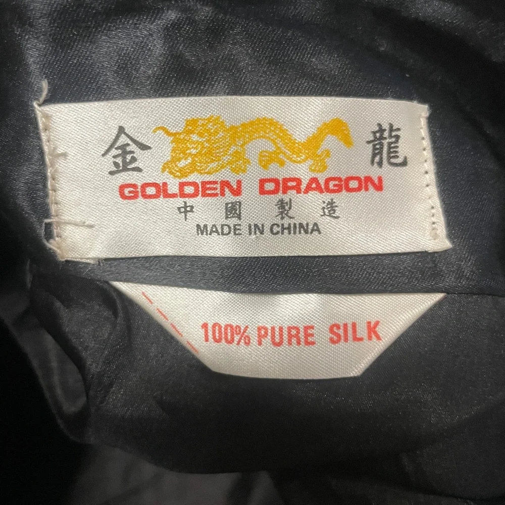 Vintage Golden Dragon Black Silk Embroidered Kimono Robe Floral Chinese - Picture 3 of 16